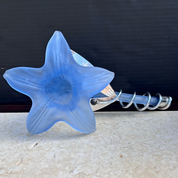 Vintage  Blue Glass FlowerCandle Holder - Picture 1 of 9